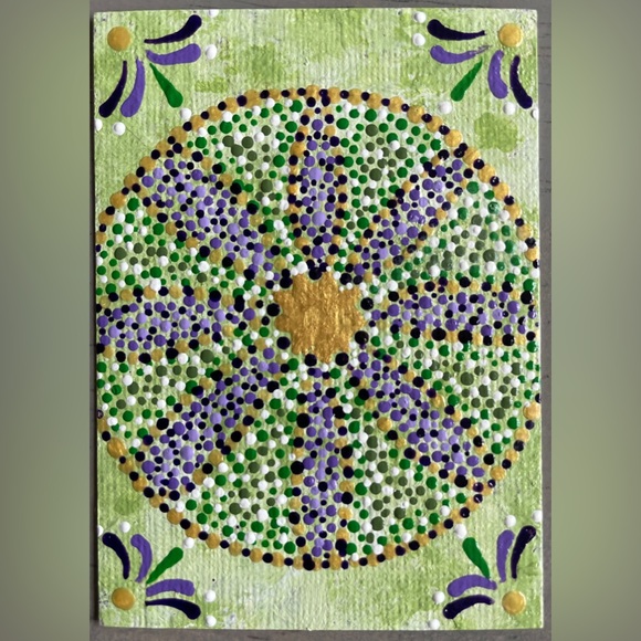 ACEO Collectible Original Art “Daisy Daze” Dot  Pointillism Mandala Mini Signed - Picture 2 of 2